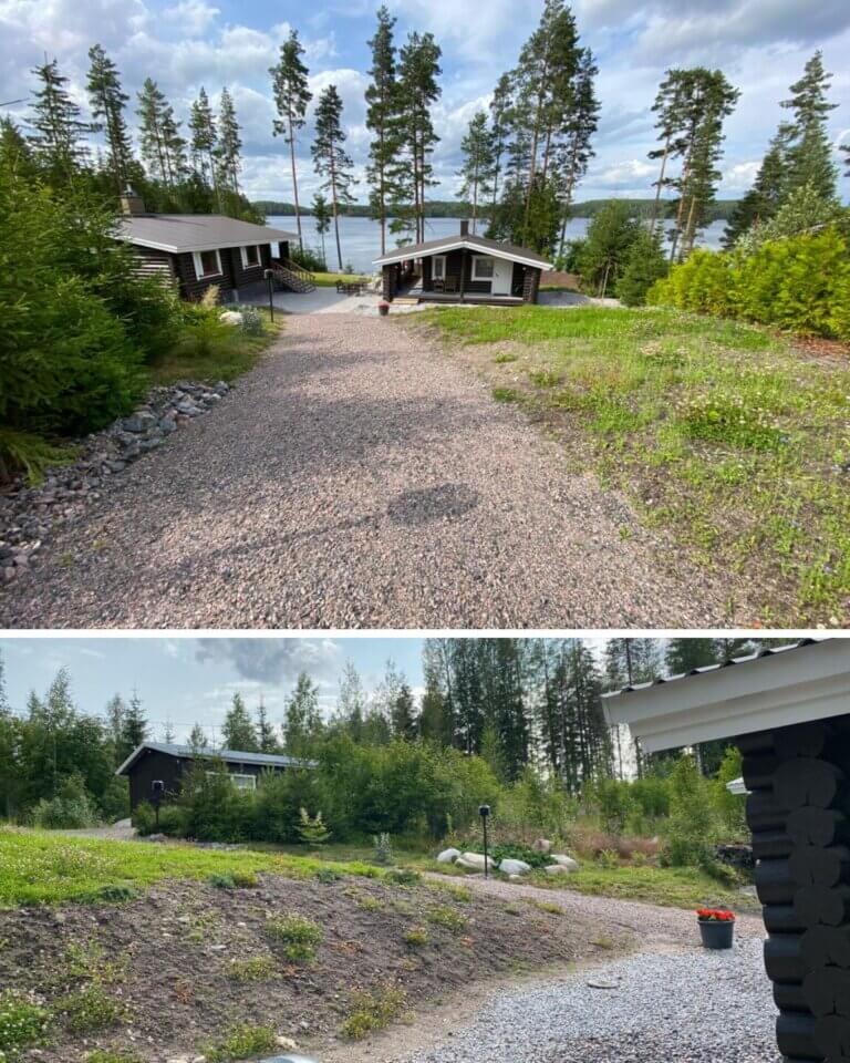 Kulku parkkipaikalta alas mökeille